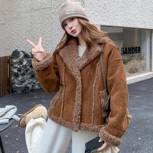 半身缘女装 冬季仿皮毛一体外套颗粒绒羊羔绒254113U08240148 商品图2