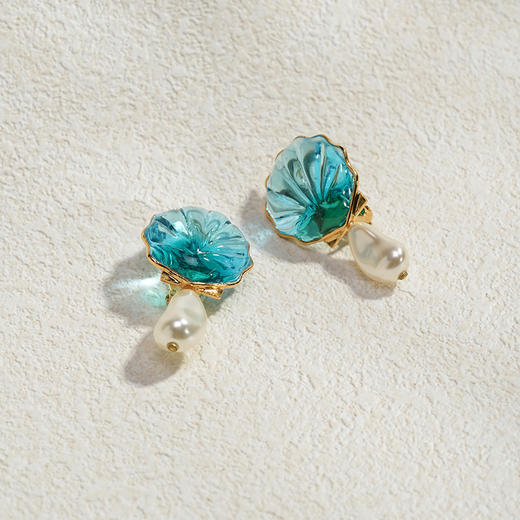 订购5个月到｜Gripoix Paris-Sea Life Shell-蓝色 贝壳琉璃 耳环（大号）［法国设计师］ 商品图0