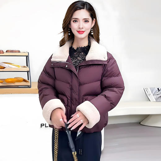 QYM 25DS838-Y小个子短款宽松保暖羽绒服毛领毛袖口休闲白鸭绒外套 商品图1