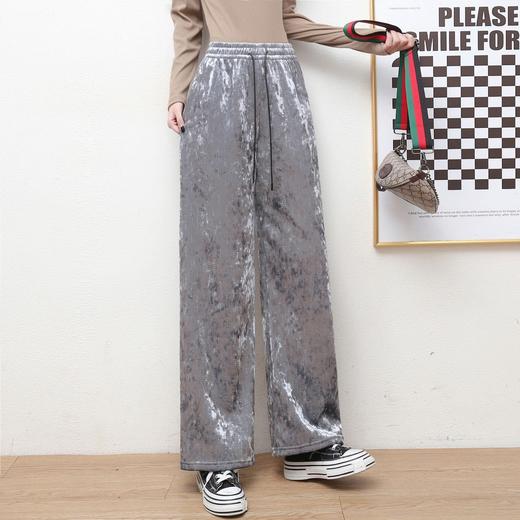 【显瘦显高❗️烫钻丝绒阔腿裤】垂坠感显腿长，柔软耐穿，搭配T恤、衬衣、针织衫，休闲又时尚，走路带风！女秋冬新款黑色显瘦直筒裤高腰设计感休闲裤子 商品图7