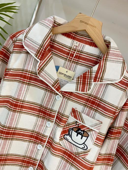 松植屋秋冬女款《茶杯猫》加厚磨毛绒布长袖睡衣套装100%全棉绒布家居服 商品图2