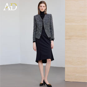AD羊毛粗花呢外套高级感花灰色小香风套装法式鱼尾半裙两件套女冬