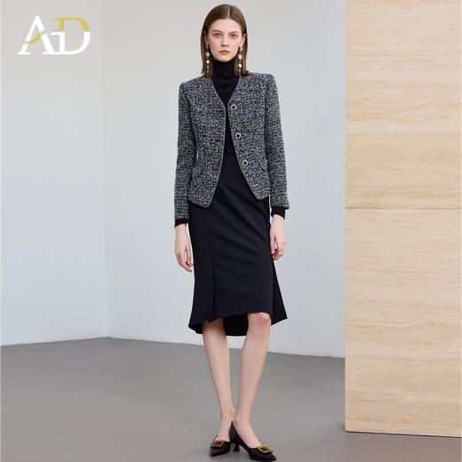AD羊毛粗花呢外套高级感花灰色小香风套装法式鱼尾半裙两件套女冬 商品图0