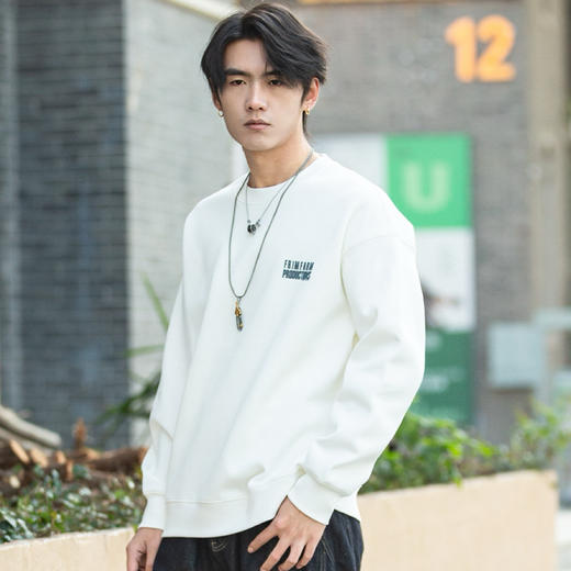 DRONKOO 2025 圆领左胸后幅双排撞色字母复合绒厚卫衣 商品图2