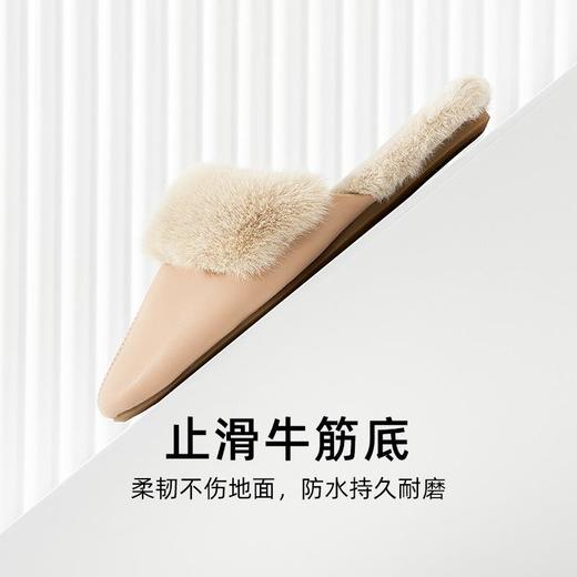 【貂绒翻毛牛筋底防水防滑】男室内居家女PU皮面情侣棉拖鞋 商品图3