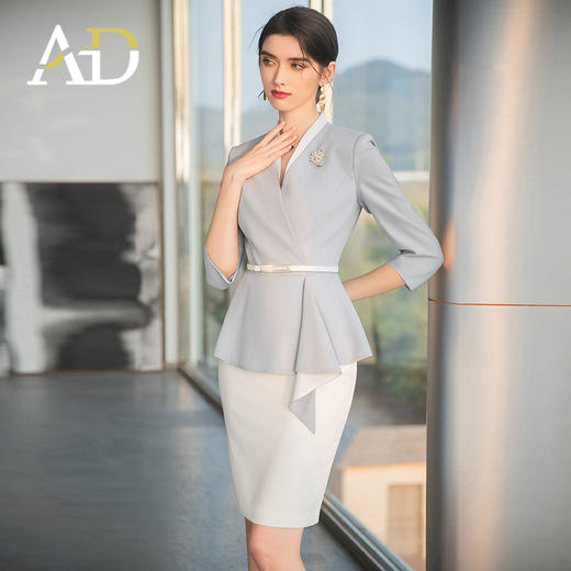 AD高端美容院工装女职业气质套装七分袖工作服女神范两件套裙正装 商品图2