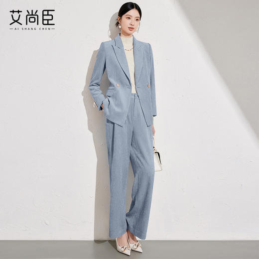 艾尚臣雾霾蓝西装套装女2024冬款职业装高级感通勤职场大女主穿搭 商品图3