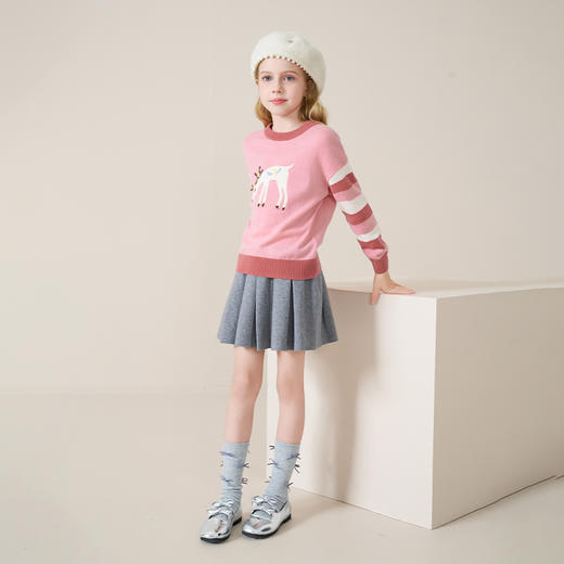 mettekids儿童100%羊绒衫2025秋冬女童森系毛衣条纹针织套头打底 商品图4