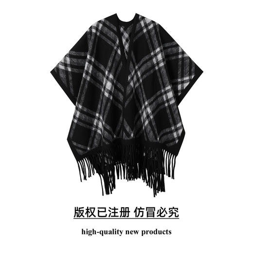 奢姿大码女装2025冬季格纹流苏羊毛披肩斗篷式外套复古英伦风围巾WJ91073 商品图0