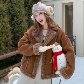 半身缘女装 冬季仿皮毛一体外套颗粒绒羊羔绒254113U08240148