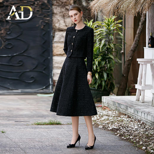 AD时尚气质名媛两件套女2022新款秋冬暗格纹小香风外套毛呢半身裙 商品图0