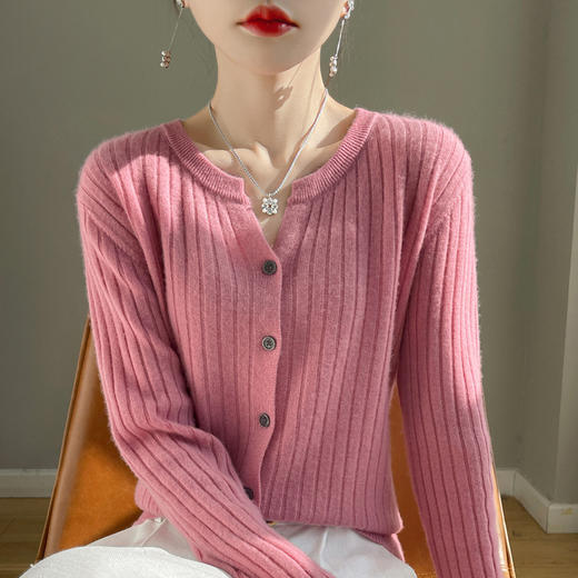 秋季针织衫长袖开衫 韩版气质圆领开衫毛衣外套 商品图1