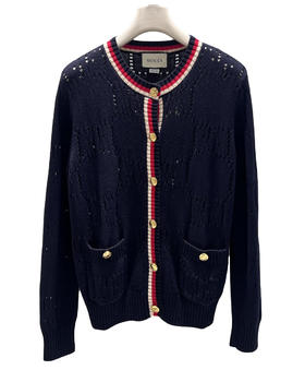 女款V领镂空针织开衫毛衣la012