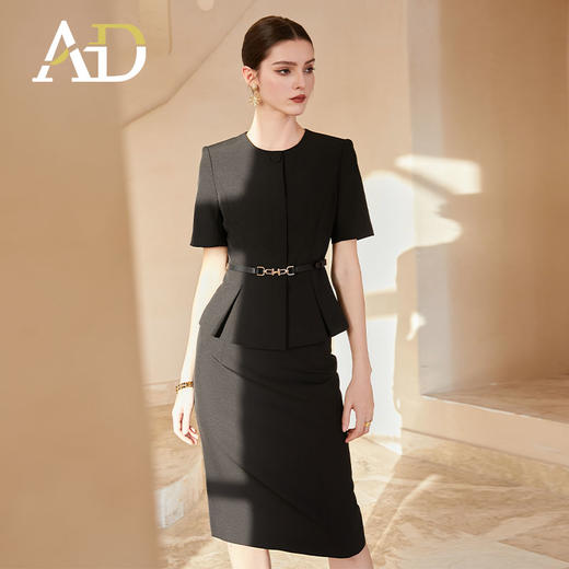 AD韩版名媛范套装女时尚气质两件套黑色正装高级感职业装工作服夏 商品图0
