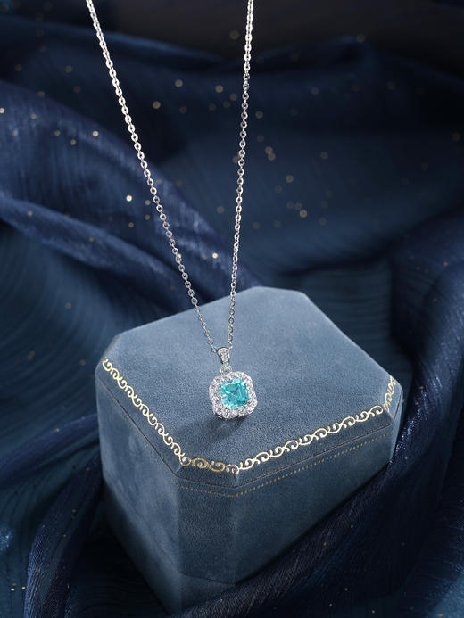 子佩集【蓝色星宇】S925银套链【PM2295-XF】培育宝石帕拉伊巴蓝碧玺小方块2510 商品图2