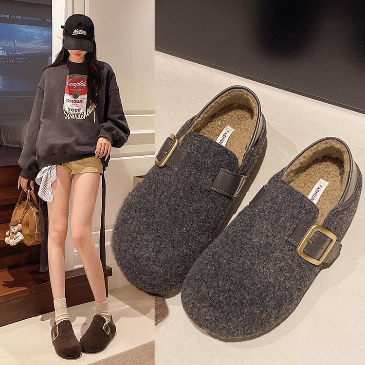 【YW】无忧购毛毛勃肯鞋女厚底加绒鞋秋冬新款外穿懒人鞋6673（截单后3-5天发货）