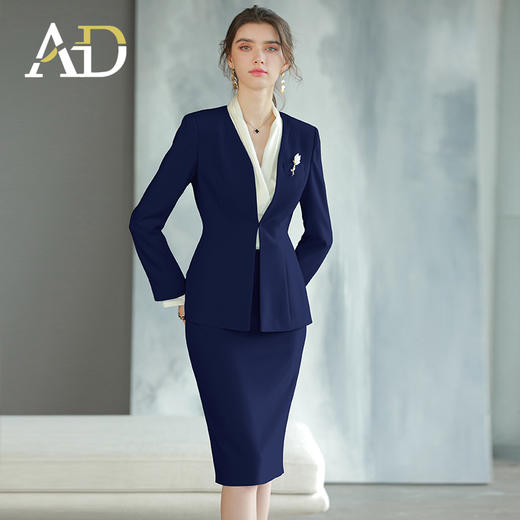 AD高端商务酒店接待工装女2022秋季新款藏青色西装套装职业工作服 商品图0