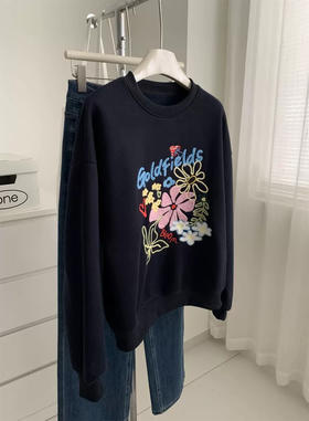 重工毛巾绣加绒套头卫衣！女韩系减龄蘑菇花朵刺绣上衣外套2025秋冬！