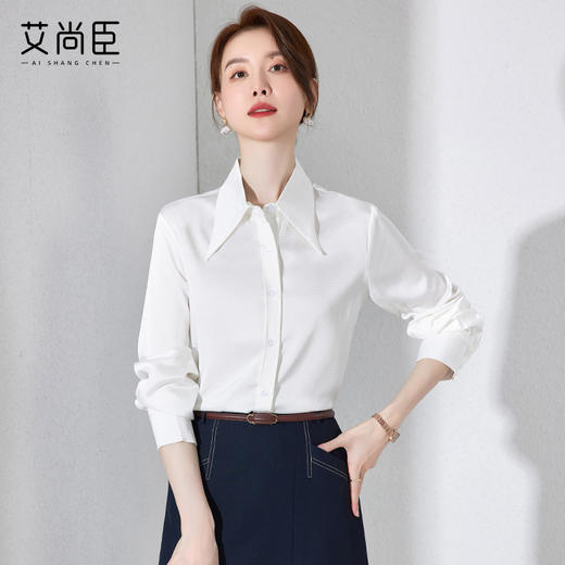 艾尚臣职业气质衬衫女白色小个子通勤时尚ol上衣宽松显瘦内搭衬衣 商品图2