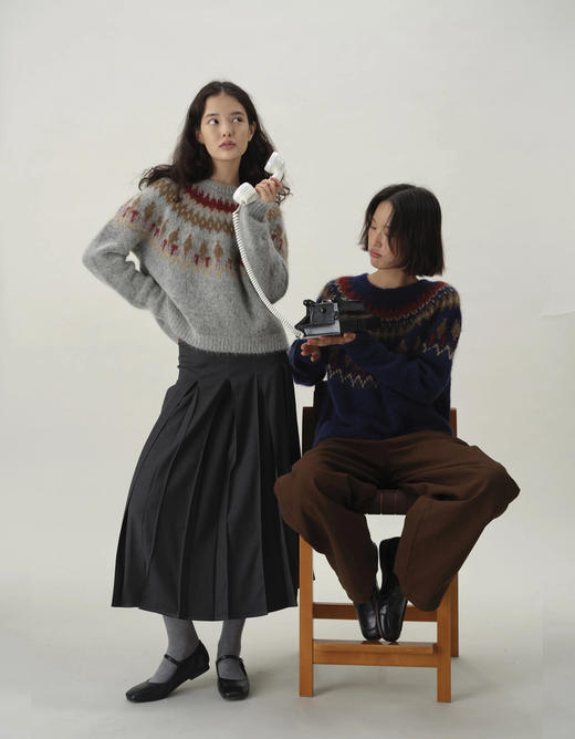 复古费尔岛撞色提花毛衣！2025女宽松休闲百搭加厚保暖25秋冬羊毛针织衫！ 商品图1