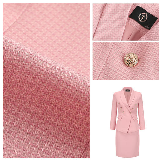 AD2023春季薄款粉色西装套装女小香风两件套半身包臀裙肌理感西服 商品图4