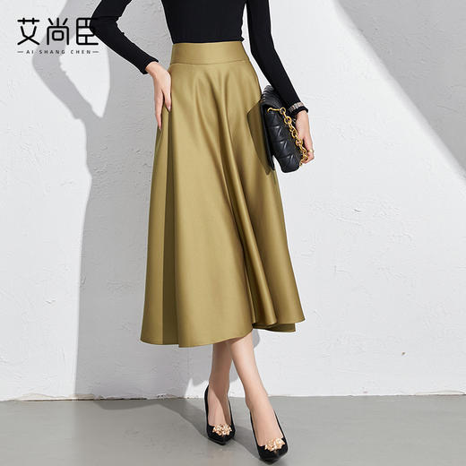 赫本风伞裙a字半身裙中长款高腰垂坠感法式通勤女装高级感气质 商品图0