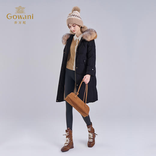 乔万尼冬季新款防寒保暖连帽狐狸毛领中长款羽绒服ET4T982 商品图3