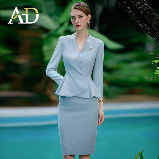 AD浅色职业装气质女神范西装套装女高端酒店工作服长袖西服两件套 商品图1