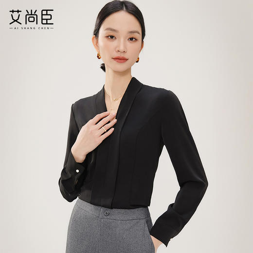 职业衬衫女V领气质时尚工装衬衣高级感百搭教资面试职业正装上衣 商品图1