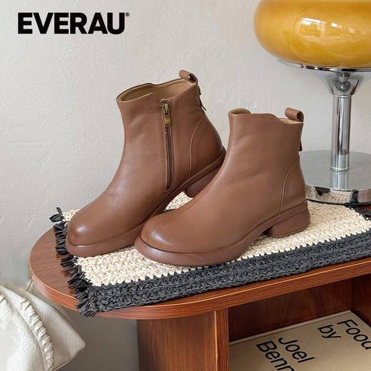 EVERAU新款真皮休闲复古英伦风短靴切尔西女靴EA4042 商品图4