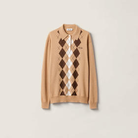 MIU-S 奶茶菱格纹羊绒衫.