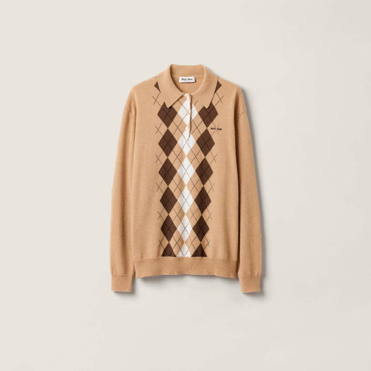 MIU-S 奶茶菱格纹羊绒衫. 商品图0
