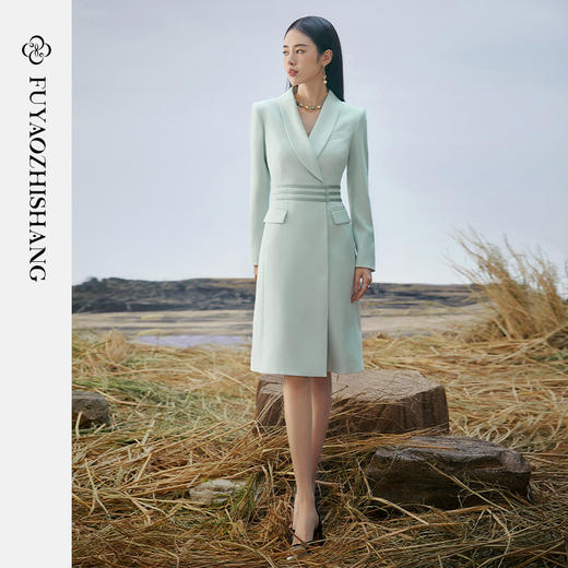 FUYAO扶摇 高端盘扣醋酸连衣裙女气质新中式国风西装裙设计师款 商品图2