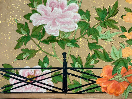 独角鹿西洋古董1603-1868年代日本江户时代出品「富贵牡丹」主题金地纸本设色四曲屏风 商品图2