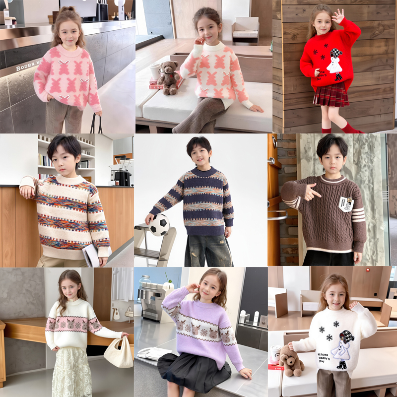 【保暖服饰 |儿童水貂绒加厚毛衣 】材质舒适保暖，图案采用提花工艺打造，立体感十足，款式纯净又清新，不艳俗不稚嫩，无论是搭外套叠穿还是单穿都好看~