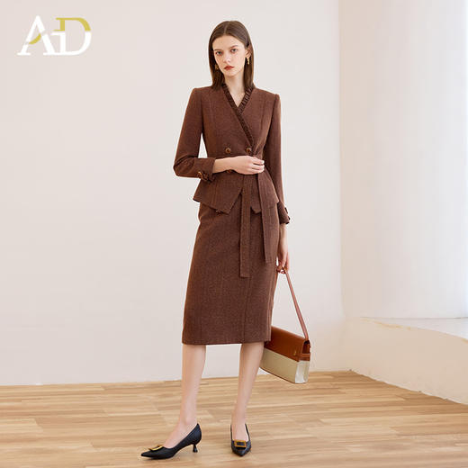 AD优雅时尚小香风毛呢套装系带2025秋冬高级感气质通勤职业装正装 商品图3