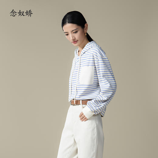 【商场同款】CNA5998 “ 海盐系条纹帽衫”  清爽减龄 包容显瘦连帽条纹卫衣 商品图4
