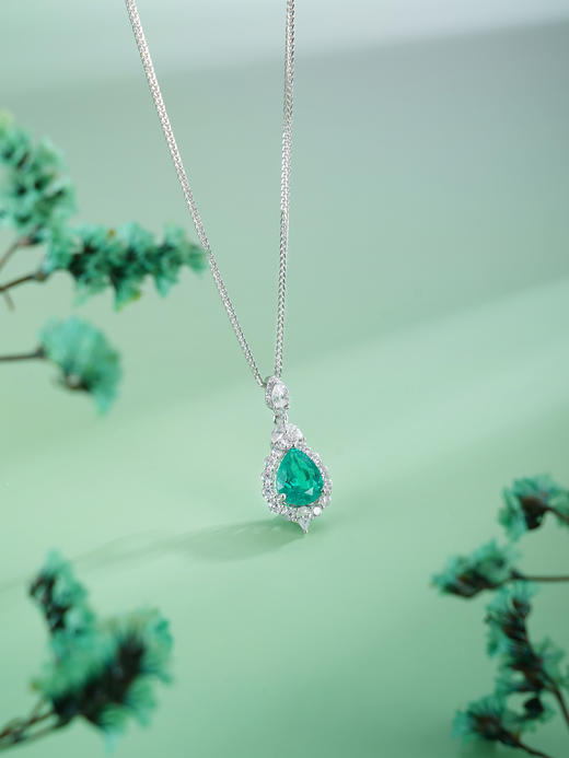 子佩集【翠意繁花】S925银套链【PM2235-XF】培育宝石祖母绿水滴2510 商品图1
