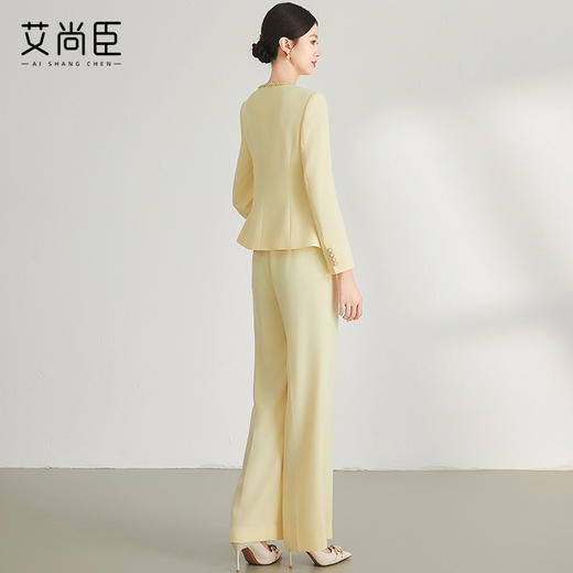 艾尚臣黄色西装外套女2024高级感阔腿裤职业套装休闲正装女神范秋 商品图4