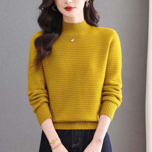 CC2025秋冬新款半高领纹理针织衫女简约显瘦短款长袖带贴标打底上衣 商品图3