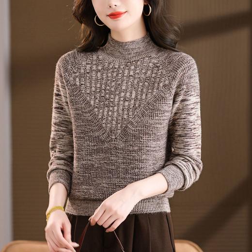 CC复古杂色半高领提花针织衫女秋冬季显瘦厚款紫色套头内搭外穿毛衣 商品图1