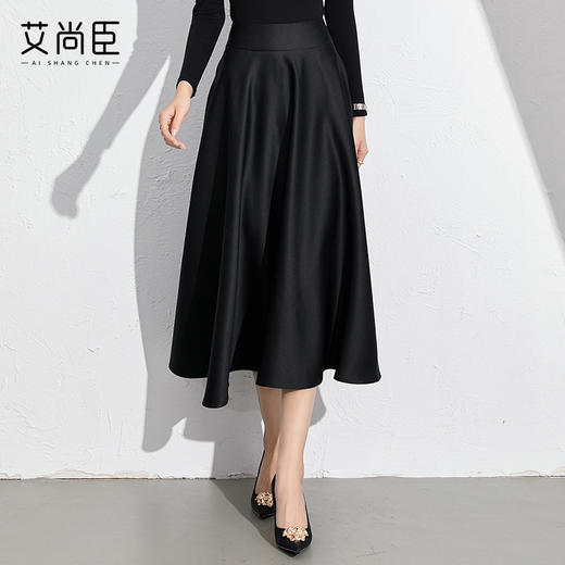 艾尚臣黑色法式赫本风气质半身裙a字长裙中长款显瘦裙子垂坠感 商品图3