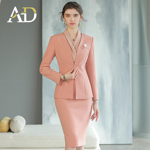 AD气质珊瑚粉色职业装套装女主持人面试正装高端酒店经理工作服秋 商品图3