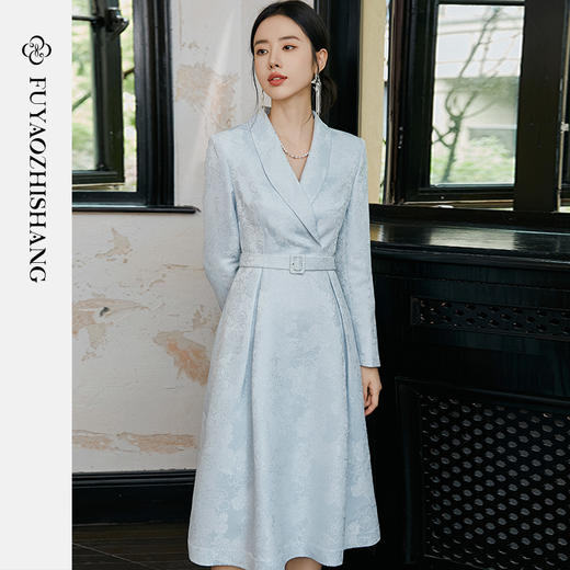 FUYAO扶摇/翩然心动/人丝提花连衣裙女国风西装裙清冷松弛感穿搭 商品图1
