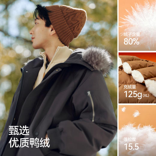 森马羽绒服男冬80绒子三防飞行员外套2025新款可拆卸毛领连帽上衣 商品图2