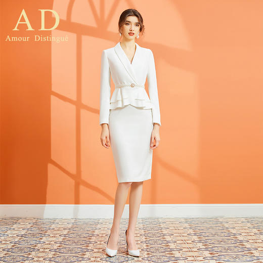 AD春季时尚白色名媛小香风荷叶边西装套装职场正装气质职业女套装 商品图0