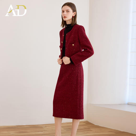 AD金丝名媛范两件套女2025冬季新款红色小香风外套圣诞新年套装裙 商品图3