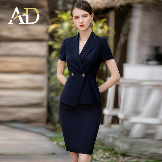 AD气质西服裙两件套女高级感主持人上镜正装套裙藏青色演讲服装 商品图0