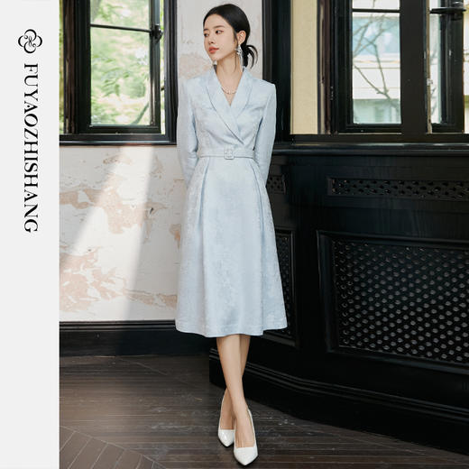 FUYAO扶摇/翩然心动/人丝提花连衣裙女国风西装裙清冷松弛感穿搭 商品图3
