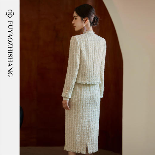 FUYAO扶摇 复古西服套装秋冬名媛小香风穿搭粗花呢加厚西装两件套 商品图4